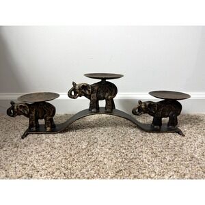 Elephant trio brass Candle Holder Centerpiece Table Decor Bronze Finish 18" Long